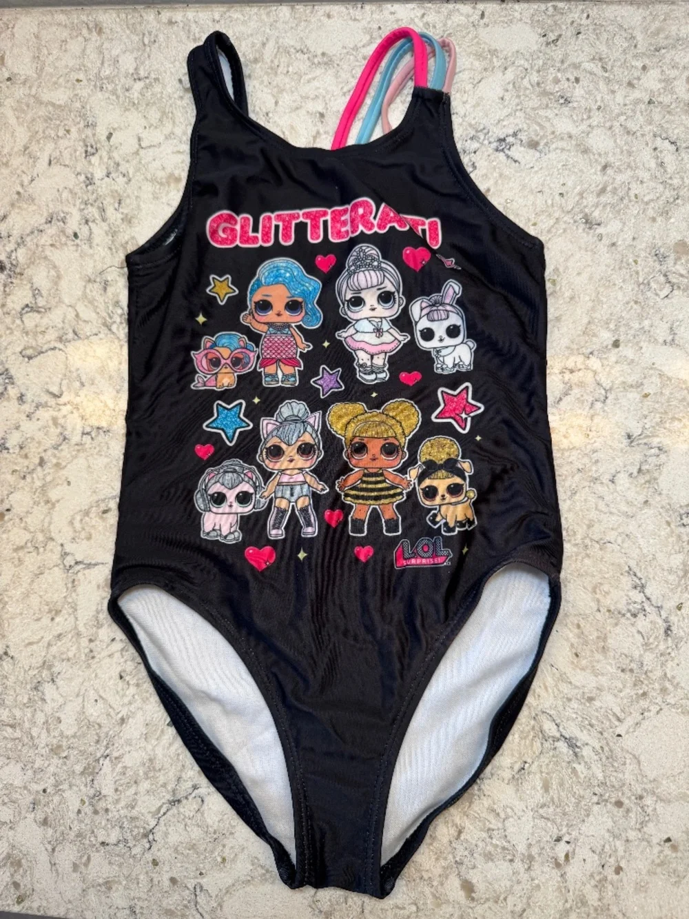 Girls LOL surprise one piece‎ swimsuit black pink & blue Size Small